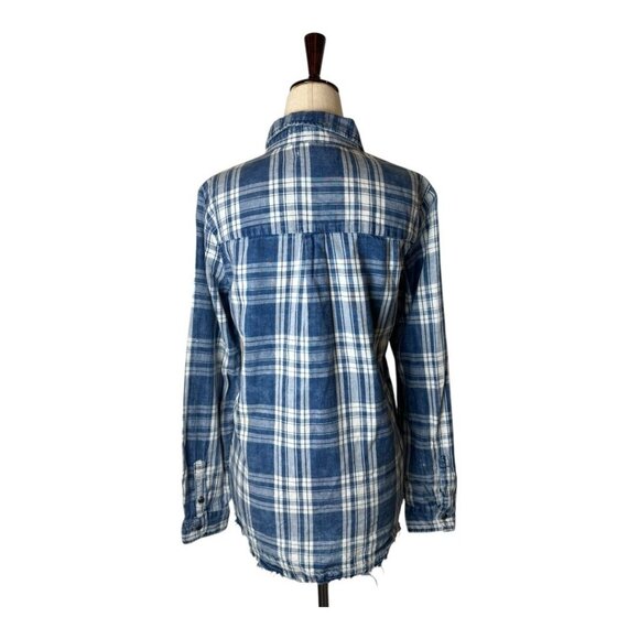 BLANKNYC Shirt‎ Women XS Blue Plaid You Oughta Know Raw Hem Button Up Western - Picture 3 of 12